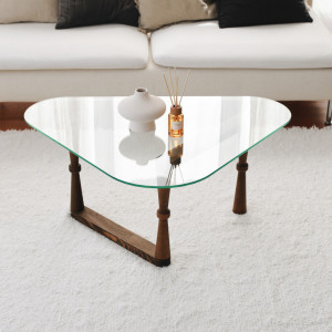 Masuta de Cafea Model Fields, 96x81x41 cm, Nuc, Lemn masiv, Blat Sticla securizata - Img 4