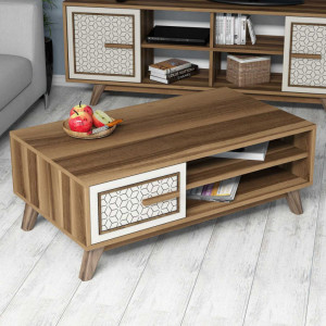Masuta de Cafea Model Hart, 105x60x38.2 cm, Nuc/Crem - Img 3