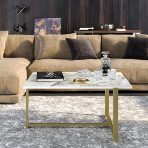 Masuta de Cafea Model Khan, 92x64x45 cm, Alb/Auriu - Img 2