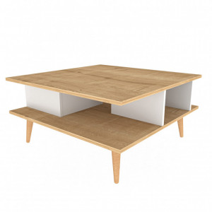 Masuta de Cafea Model Vienna, 89x89x44 cm, Stejar/Alb - Img 6