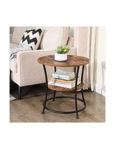 Măsuță laterală rotundă cu 2 niveluri, stil industrial, Maro Rustic/Negru, Ø55 × 55 cm - Img 3