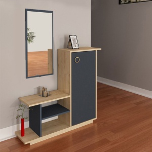 Mobilier pentru hol cu oglinda Model Ceel, Natur/Gri Inchis, 80x29.5x90 cm - Img 2