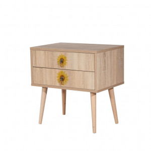 Noptiera Model Woodward, Stejar/Galben, 60x40x61cm - Img 3