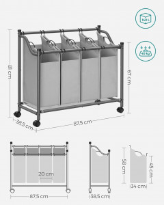 Organizator cu roti pentru baie, Songmics, 4 x 35L, 87.5 x 38.5 x 67 cm, LSF005, Negru - Img 6