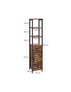Raft cu polițe Model Ellianna, Maro rustic/Negru, 37x30x167 cm - Img 5