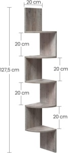Raft de colț suspendat VASAGLE, 5 polițe, Greige, 20 × 20 × 126 cm - Img 9