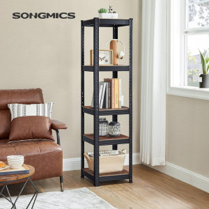 Raft de depozitare Heavy Duty cu 5 polițe reglabile, stil industrial, Maro Rustic/Negru, 37 × 37 × 150 cm - Img 2
