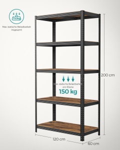 Raft depozitare Songmics Negru 200x120x60 cm - Img 7