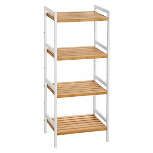 Raft pentru baie, 4 polițe Model Luna, Alb/Natural, 45x31.5x111 cm - Img 2