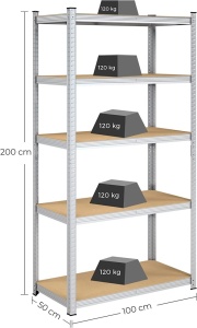Raft Songmics, 5 rafturi, 50 x 100 x 200 cm, Silver, GLR050E01 - Img 5