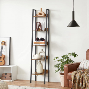 Raft tip Scară cu 5 Polițe Model Judson, Maro/Negru, 33.8x30x170 cm