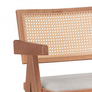 Scaun de bar cu brate Winslow lemn de arbore de cauciuc, culoarea lemn deschis, culoarea nuc - pvc ratan material culoare lemn natural - gri - Img 2