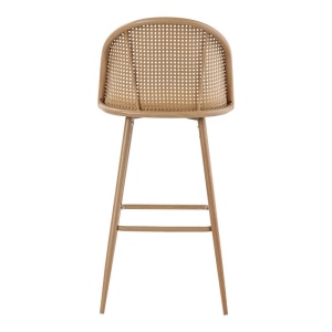 Scaun de bar Kace plastic ratan metal culoare lemn natural 43x55x102cm - Img 5