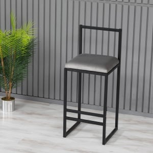 Scaun de bar Model Nordic, Gri, 35x35x80 cm - Img 1