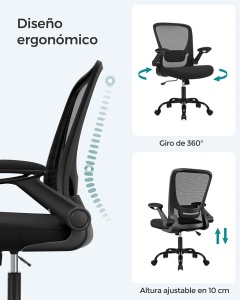 Scaun de birou, Songmics, Negru, 66x60x(99-107) cm - Img 4