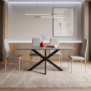 Scaun dining Parker, tapițat cu material textil, Bej/Natur, 41 × 48 × 96 cm