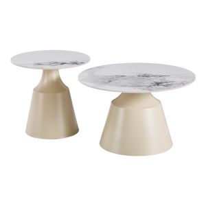 Set 2 măsuțe de cafea Sculpt, Cappuccino/Alb marmorat, 70 × 70 × 39 cm / 50 × 50 × 49,5 cm - Img 2