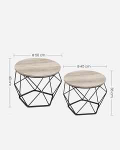 Set 2 măsuțe de cafea VASAGLE, Greige/Negru, PAL și oțel, Ø50/40 cm, stil industrial - Img 3