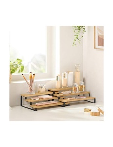 Set 2 organizatoare pentru condimente, 3 niveluri, extensibile și suprapozabile, Bambus/Negru, 32 × 24,5 × 11,2 cm (Copy 1) - Img 4
