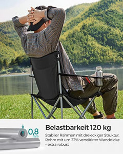 Set 2 scaune camping pliabil, Songmics, Negru, 84x52x81 cm - Img 4