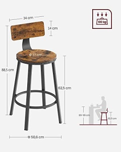 Set 2 scaune de bar Model Catalina, Maro rustic/Negru, 50.6x50.6x88.5 cm - Img 6