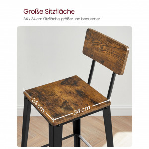 Set 2 scaune de bar Model Ellis, Maro rustic/Negru, 45.4x45.4x102.2 cm - Img 5