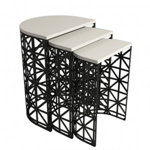 Set 3 Masute de Cafea Model Remi, 46x33x62/41x30x58/36x27x53 cm, Crem/Negru - Img 4