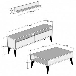 Set Comoda TV si Masuta de Cafea Model Elliott, 90x60x34.6 cm, Stejar - Img 4
