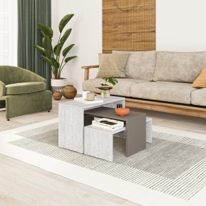 Set de 3 măsuțe de cafea Kantar, alb antic/mocha, 65x30x39 cm