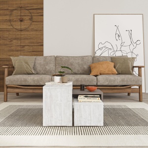Set de 3 măsuțe de cafea Kantar, alb antic/mocha, 65x30x39 cm - Img 3