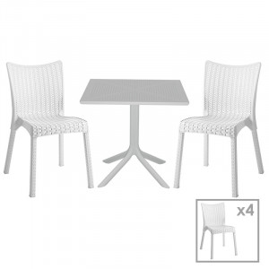 Set de gradina masa si scaune Groovy-Confident set 5 piese plastic alb 80x80x74.5cm - Img 1