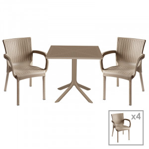 Set de gradina masa si scaune Groovy, Festive set 5 piese plastic cappuccino 80x80x74.5cm - Img 1