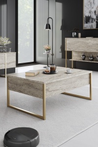 Set de mobilier pentru camera de zi Model Luxe, Travertin/Auriu - Img 6