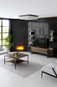 Set de mobilier pentru living Black, Nuc- Negru - Img 1