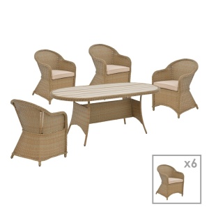 Set masa de gradina si scaune, , Model Hadrian-Keir, culoare maro si bej, aluminiu si poliratan, 180x90x72 cm - Img 1