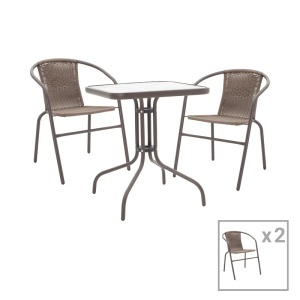 Set masa de gradina si scaune, Model Obbi-Watson, culoare maro, metal si poliratan, 60x60x70 cm - Img 2