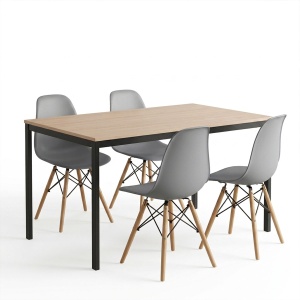 Set masă și 4 scaune Faragio-Julita, Gri/Negru/Natural, 120 x 75 x 75 cm - Img 2