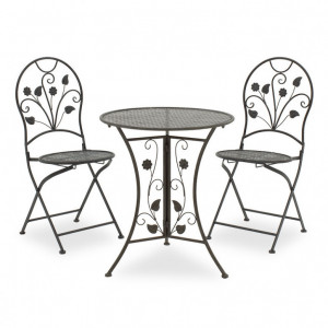 Set Masa si Scaune Gradina Antracit 3 Piese Gri Inchis Antique - Img 1