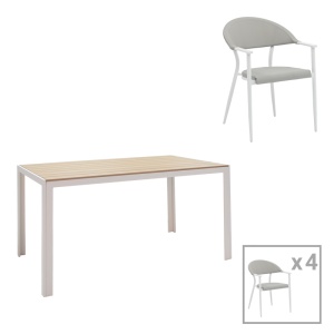 Set masă și scaune Nares-Pino A, 5 piese, alb/gri