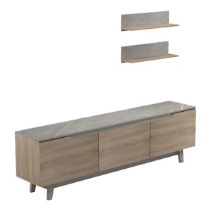 Set mobilă living Kasia, stejar sonoma/bej marmură, 180x35x48.5 cm - Img 3