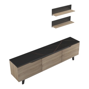 Set mobilă living Kasia, stejar sonoma/negru, 180x35x48.5 cm - Img 6