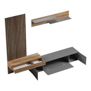 Set mobilă living Litende, antracit/oak, 249.4x42.2x199.5 cm - Img 2