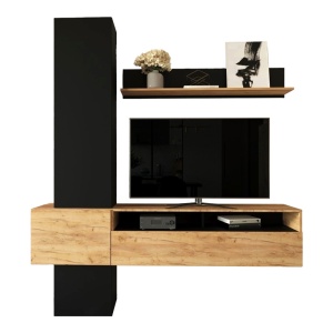 Set mobilă living Wendy, stejar/negru, 195.1x37.3x219.1 cm - Img 2