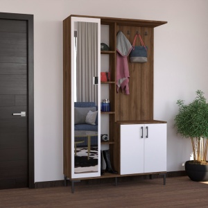 Set Mobilier Hol Melena, Nuc/Alb, PAL Melaminat, 120x37.5x199 cm - Img 3
