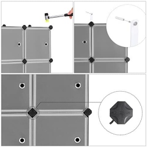 Sistem de depozitare modular din plastic, 9 cuburi Model Ezra, Negru/alb, 93x31x93 cm - Img 5