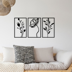 Tablou metalic Flowers Negru 70x39 cm - Img 3
