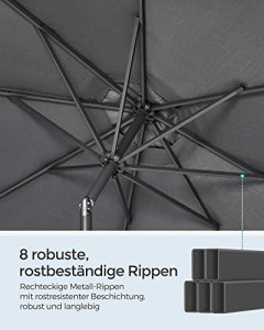 Umbrela pentru terasa, Songmics, Gri, 300x240 cm - Img 6