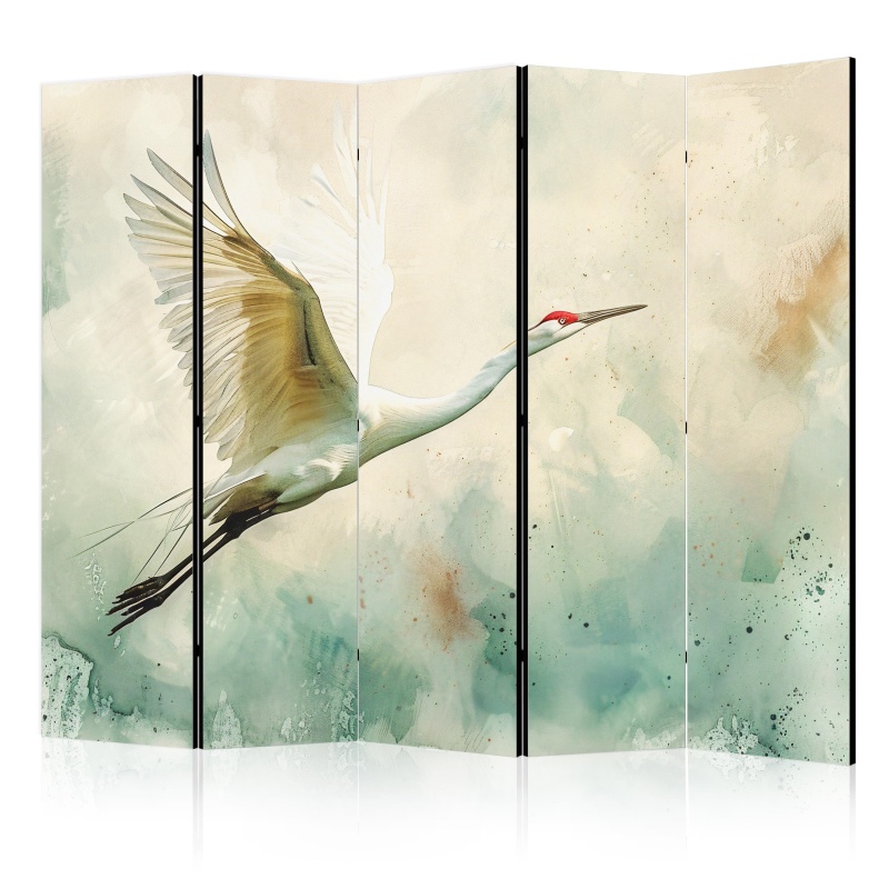 Paravan - Crane in flight - bird painted in watercolour technique on a greenish texture background