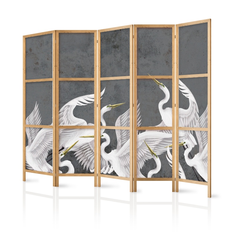 Paravan japonez - Flutter of wings - white herons on dark grey background with texture