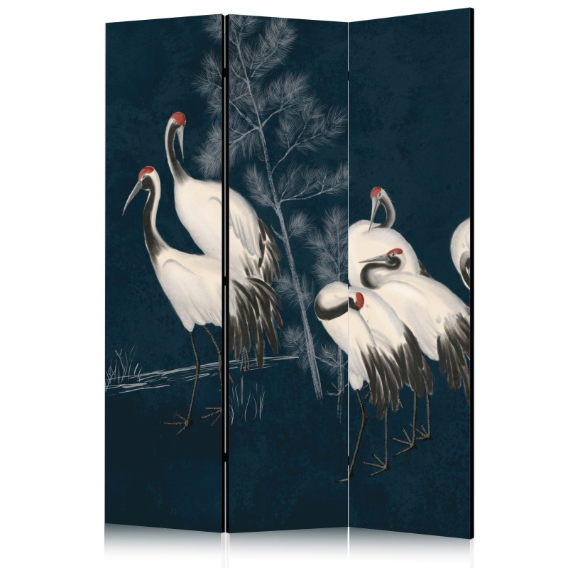 Paravan - Night gathering - cranes drawn in dry pastel, on a dark background